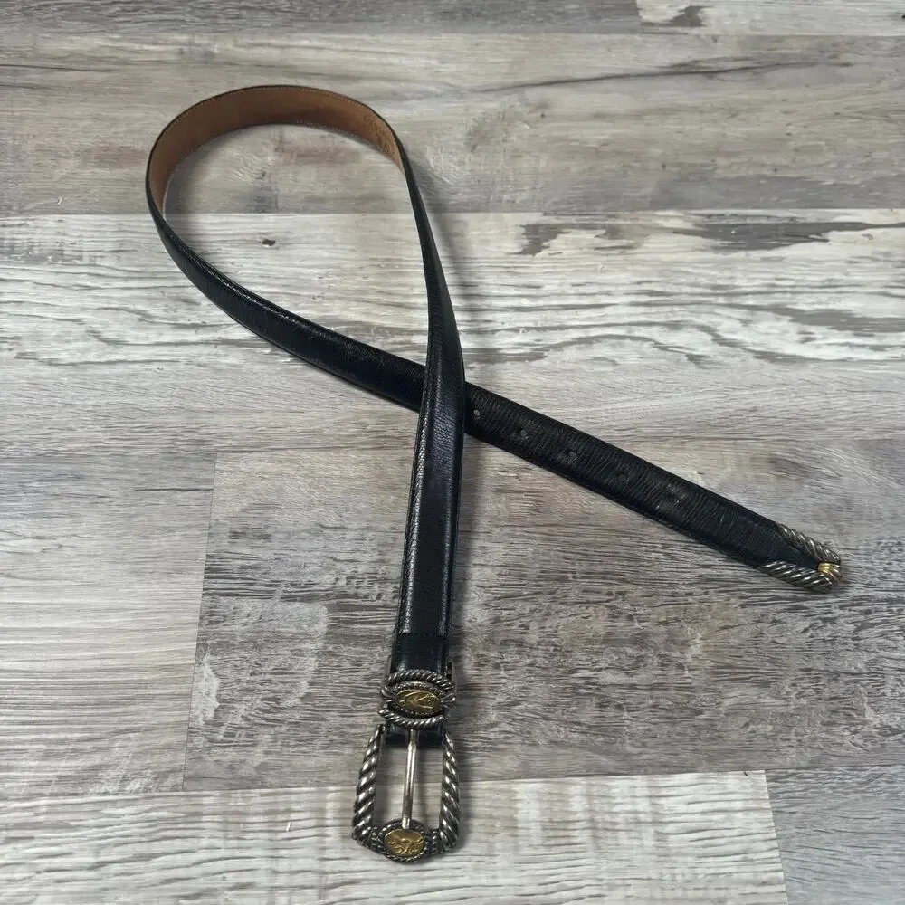 Vintage Brighton Black Leather Western Coin Belt Vintage Boho Statement Medium